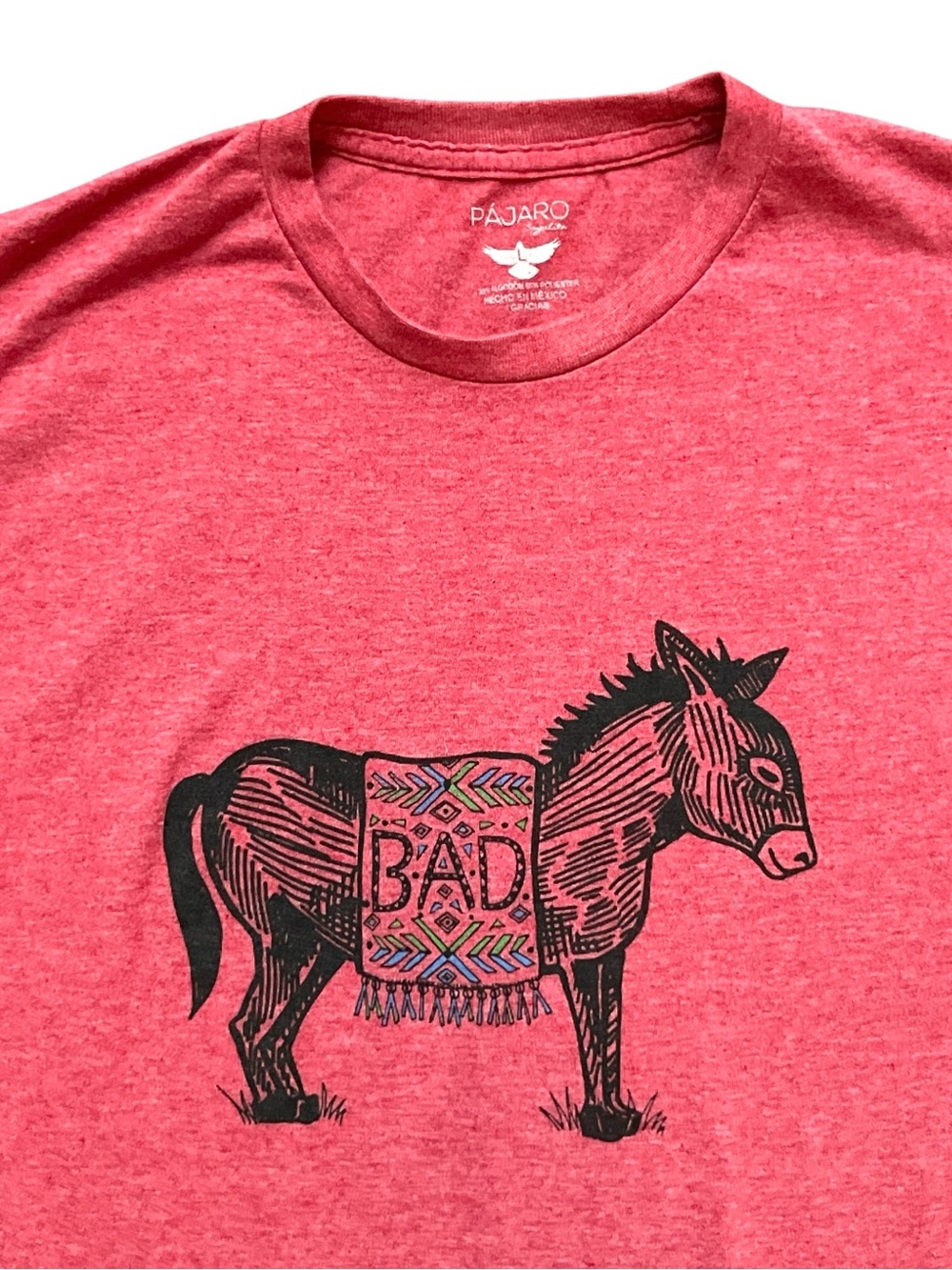 Men's Large Red Hand-Printed Donkey Graphic T-Shirt Size Large Bad Ass